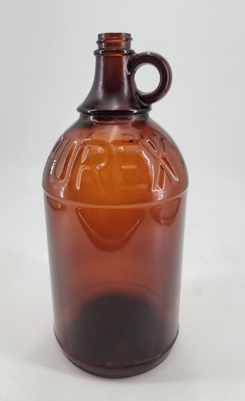 RARE 1940s Vintage Amber Brown Glass Purex 2 Quart Jug Bottle Cleaning